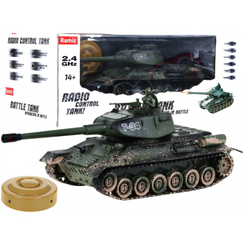 Zdalnie sterowany czołg T-34 dla dzieci 3+ Strzelający model Kamuflaż 1:28 + Wielka Bitwa Czołgów + Dźwięki Światła